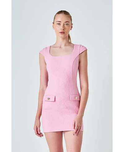 endless rose Women's Tweed Cap Sleeve Mini Dress