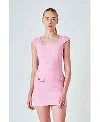 endless rose Women's Tweed Cap Sleeve Mini Dress