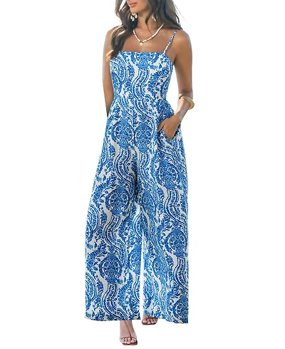 Cupshe Women's Printed Square Neck Wide-Leg Jumpsuit