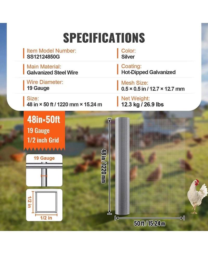 Sugift Hardware Cloth, Galvanized Wire Mesh for Chicken Fencing