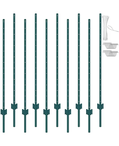 Sugift Fence Post, 10 Pack, U-Channel Heavy Duty Steel, for Garden and Lawn Use