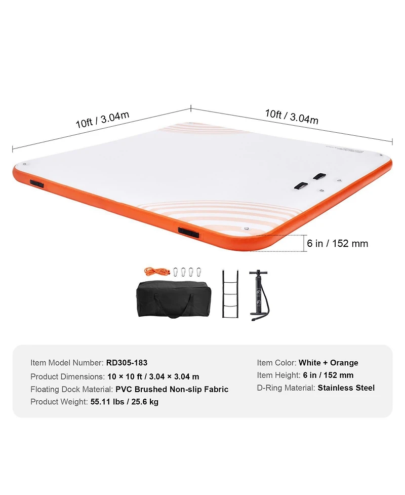 Mecale 10 x 10 Feet Inflatable Floating Dock Platform with Non-Slip Surface and Ladder
