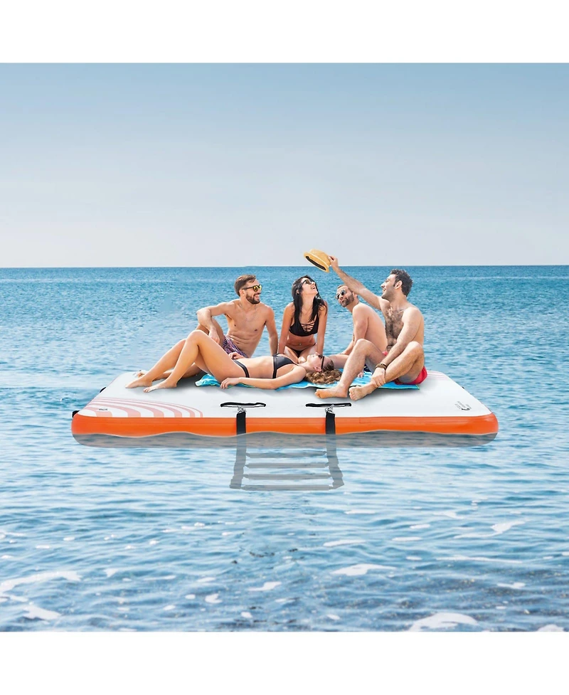 Mecale 6 x 5 Feet Inflatable Floating Dock Platform with Non-Slip Surface and Ladder