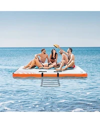 Mecale 6 x 5 Feet Inflatable Floating Dock Platform with Non-Slip Surface and Ladder