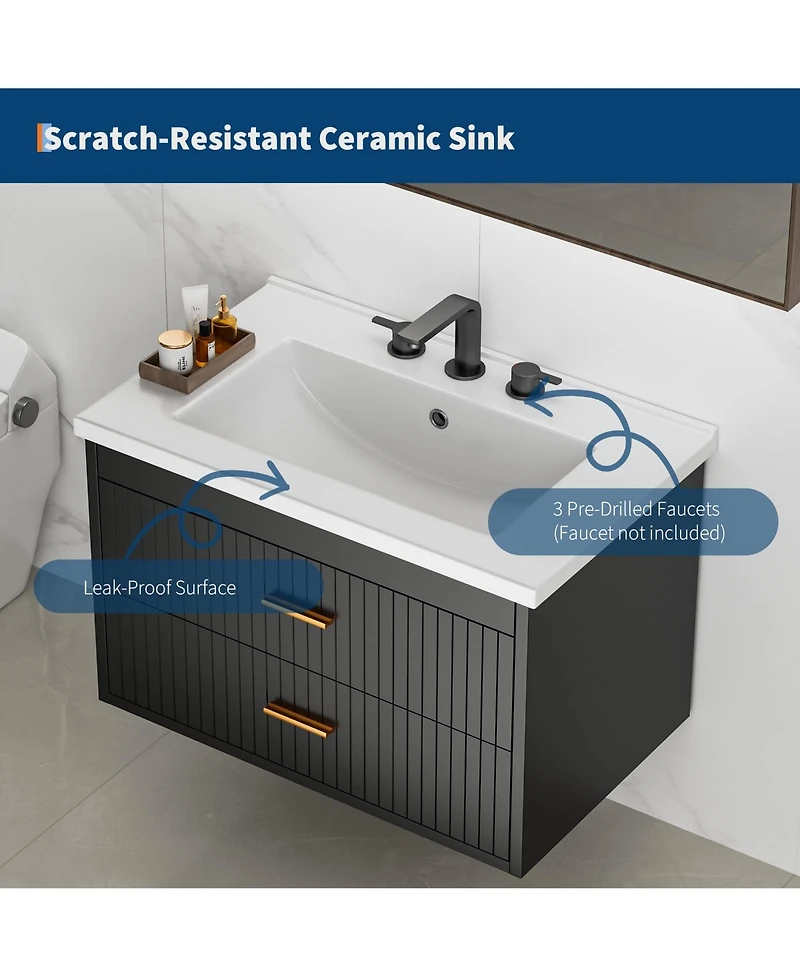 homfan Floating Bathroom Vanity with Sink and Drawers - Wall Mounted Modern Cabinet, Resin Combo, Water-Resistant Cabinet