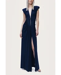 Nocturne Women's Zip-Front Draped Maxi Dress