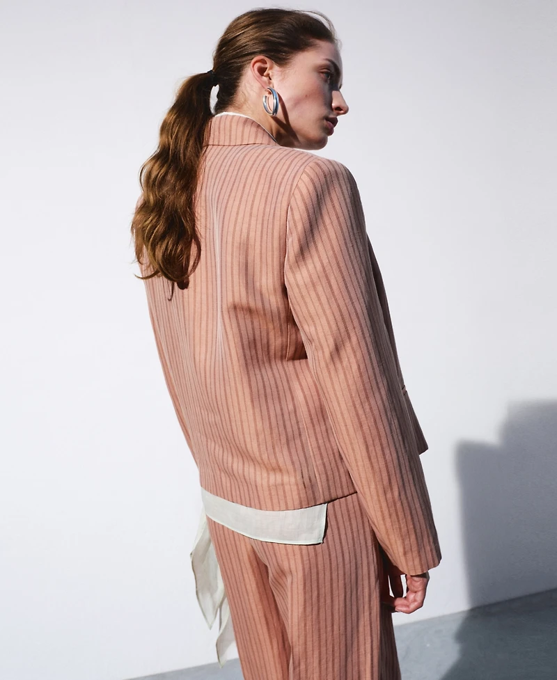 Selection Mango Women's Cropped Striped Linen Blazer