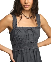 Lucky Brand Women's Smocked Waist Square Neck Midi Dress