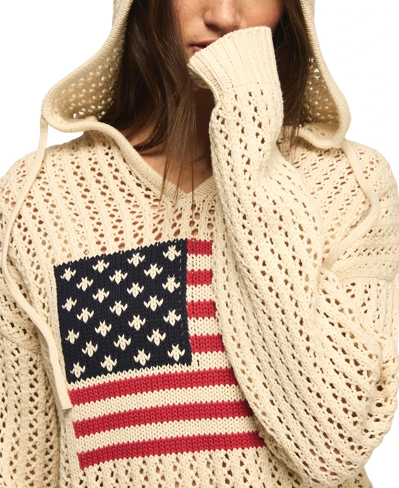 Lucky Brand Women's Americana Flag Cotton Hooded Sweater