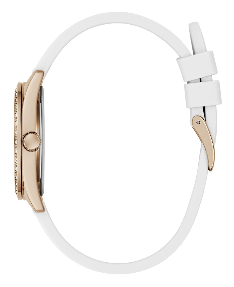 Guess Women's Glitz Rose Gold-Tone Stainless White Pink Silicone Watch, 34mm