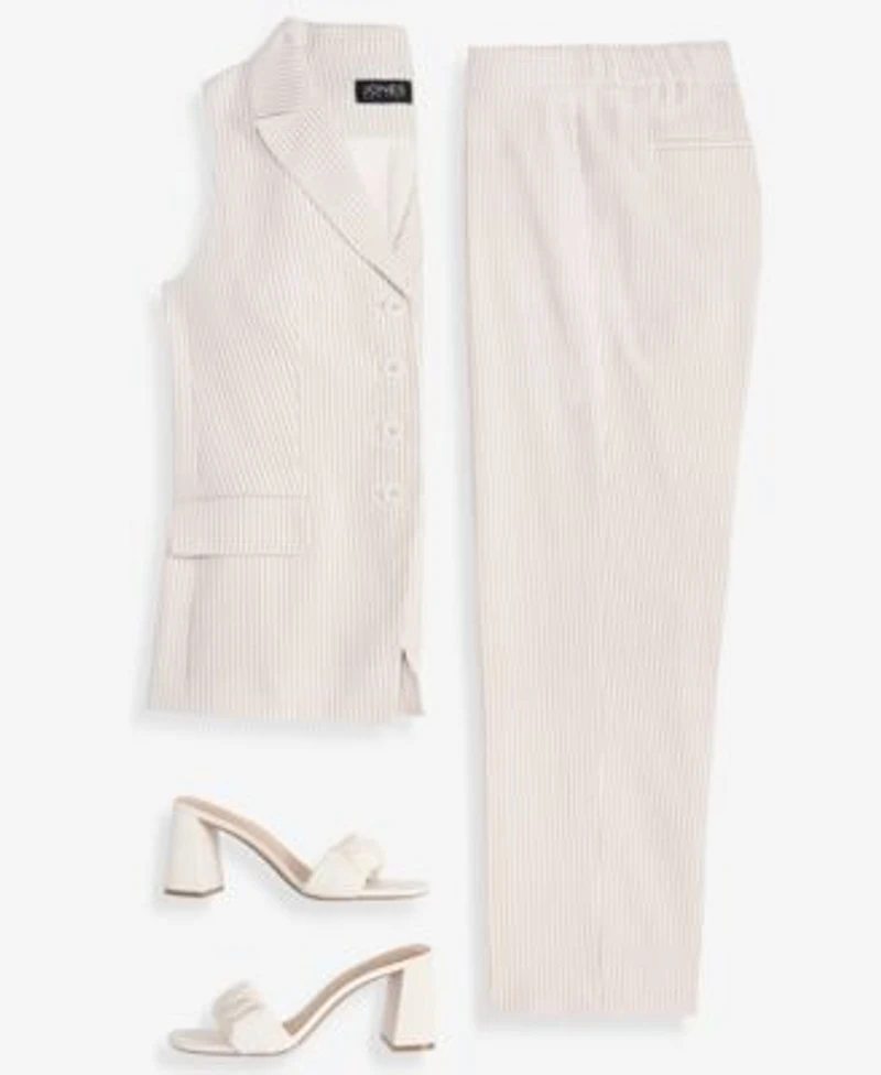 Jones New York Womens Sleeveless Button Front Lapel Vest Mid Rise Cropped Pants