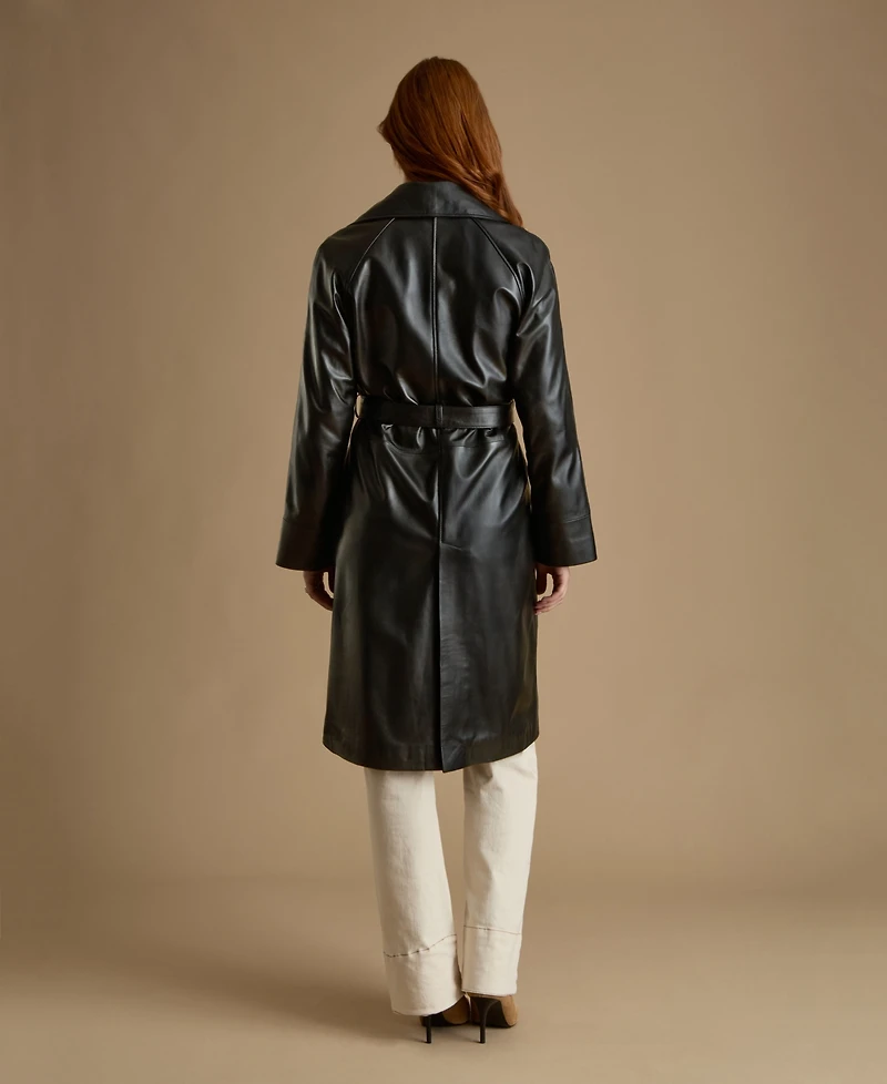 Women's Leather Trench Coat, Black