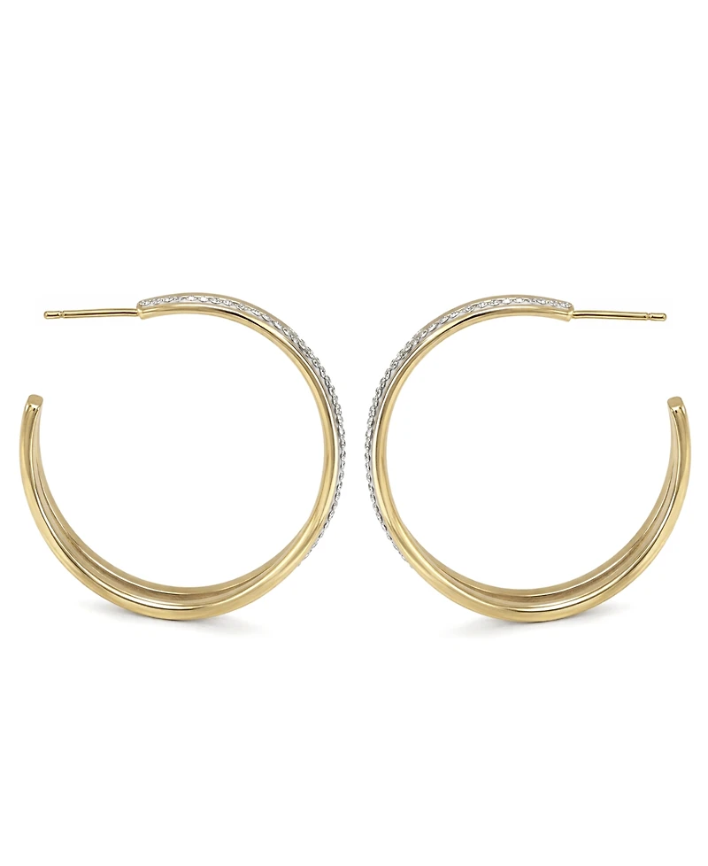 and Now This Criss Cross Clear Crystal C Hoop Earring, Gold Plate Silver