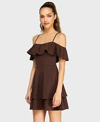 B Darlin Juniors' Ruffled Off-The-Shoulder Dress