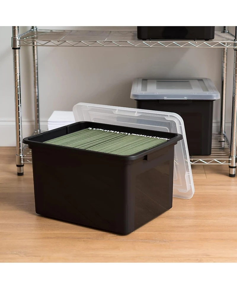 Iris Letter & Legal Size Plastic Storage Bin Tote Organizing File Box with Durable and Secure Latching Lid, Stackable and Nestable, 4 Pack, Black