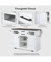 Streamdale Furniture Kitchen Island Drop Leaf, Power, Storage, Glass Door, Wheels