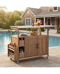 Streamdale Furniture Farmhouse Rolling Outdoor Kitchen Cart Stainless Top
