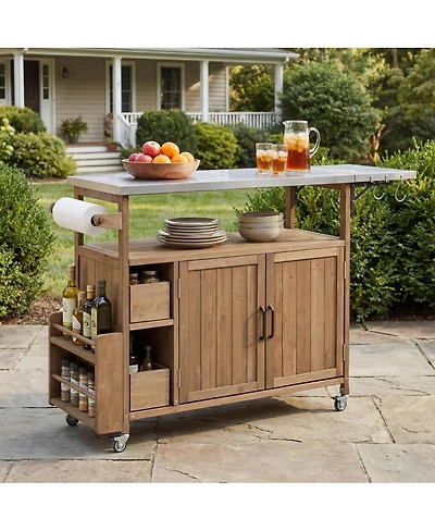 Streamdale Furniture Farmhouse Rolling Outdoor Kitchen Cart Stainless Top