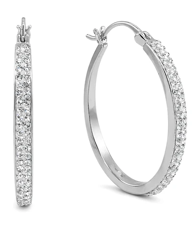 And Now This Crystal Tapered Hoop Earrings Silver-Plate, 1.2"