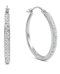 And Now This Crystal Tapered Hoop Earrings Silver-Plate, 1.2"