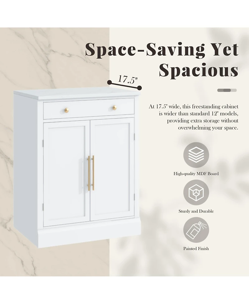 Rainsken Modern Kitchen Pantry, Buffet Food Storage, Coffee Bar Cabinet with Drawer, 2 Adjustable Shelves and 2 Door Shelves for Dining Room