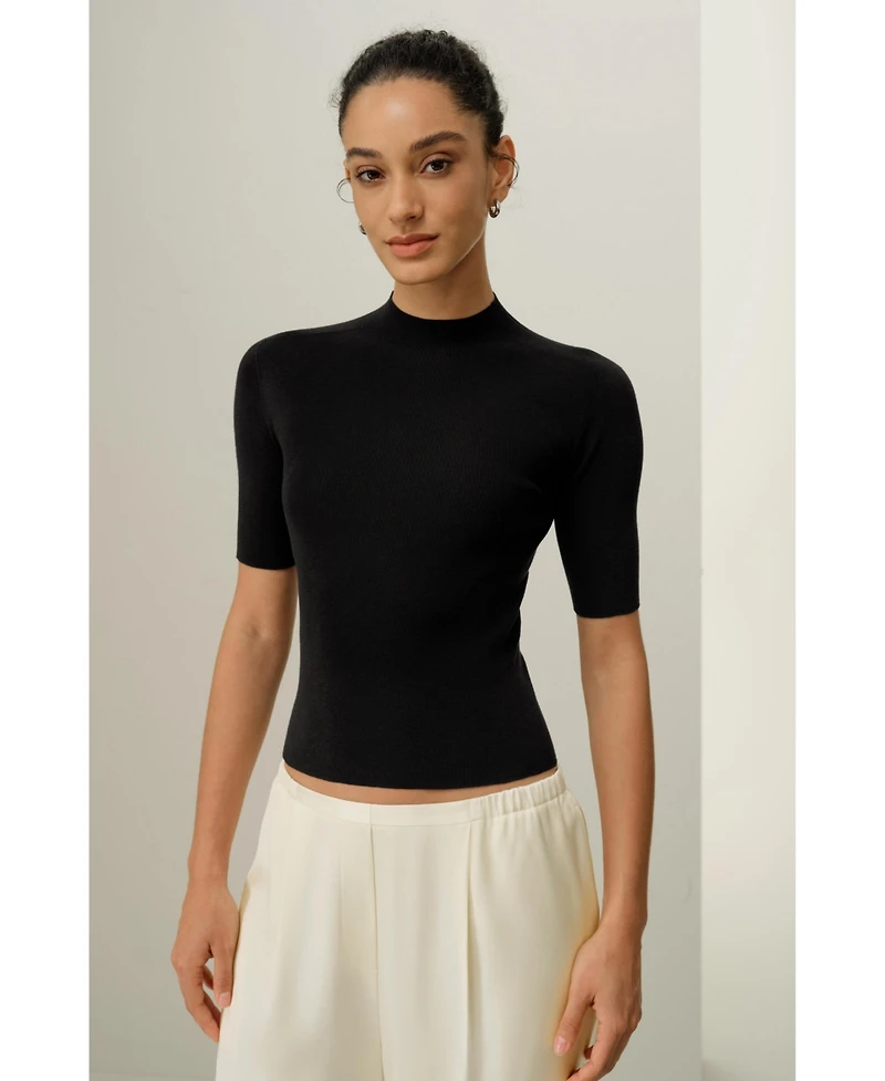 Lilysilk Women's Seamless Silk-Cotton Slim-Fit Knit Top