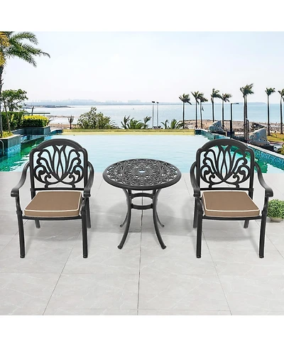 Clihome 3-Piece Outdoor Bistro Table Set Cast Aluminum Patio Furniture Table Set