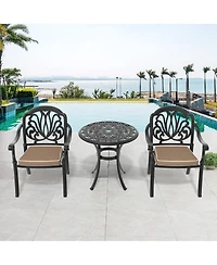 Clihome 3-Piece Outdoor Bistro Table Set Cast Aluminum Patio Furniture Table Set