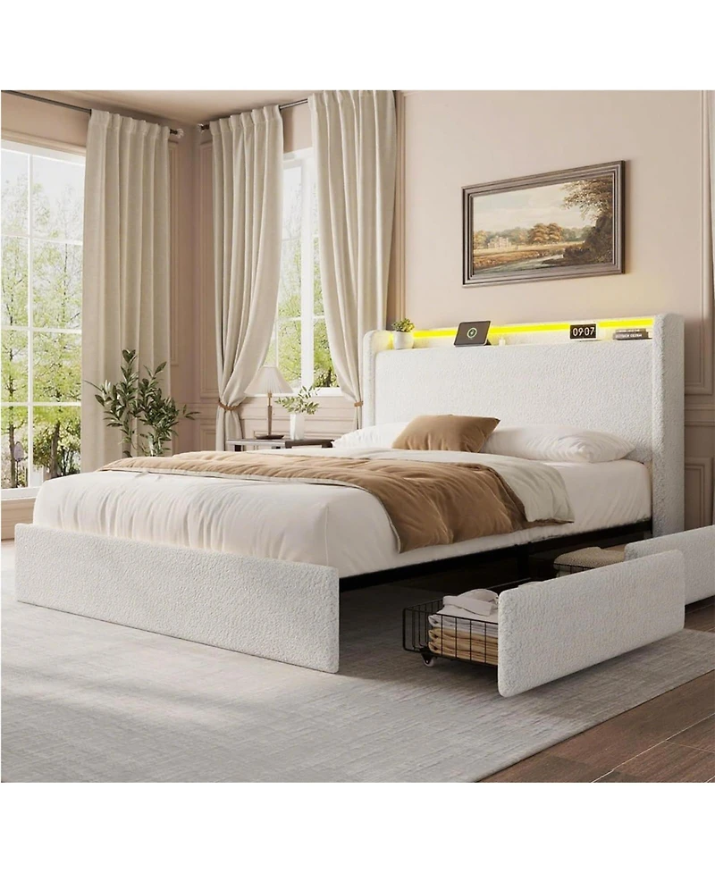 Homfan Led Bed Frame with 4 Storage Drawers and Headboard