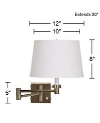 Barnes and Ivy Modern Swing Arm Wall Lamp Antique Brass Plug-In Light Fixture White Linen Drum Shade for Bedroom Bedside Reading