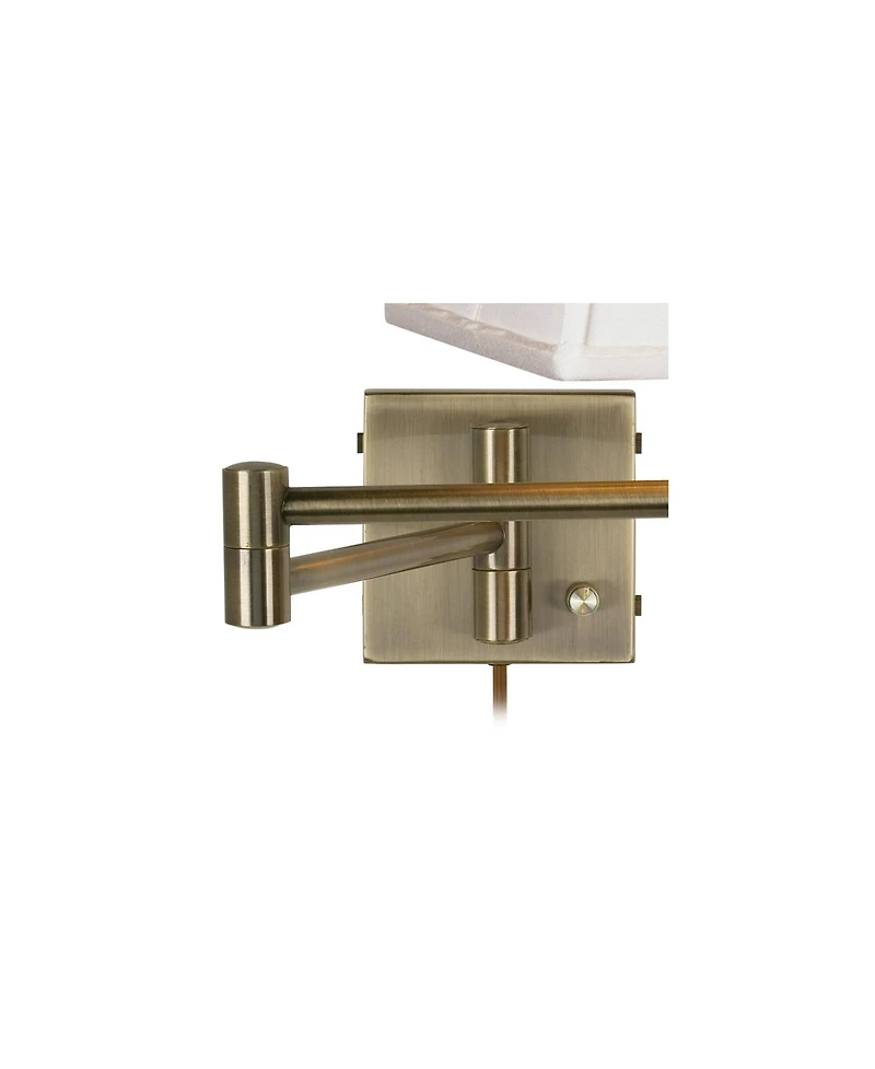 Barnes and Ivy Modern Swing Arm Wall Lamps Set of 2 Antique Brass Plug-In Light Fixture Ivory Square Shade Bedroom Bedside Reading