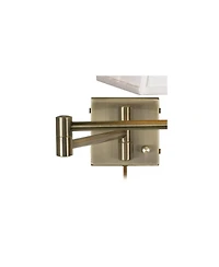 Barnes and Ivy Modern Swing Arm Wall Lamps Set of 2 Antique Brass Plug-In Light Fixture Ivory Square Shade Bedroom Bedside Reading