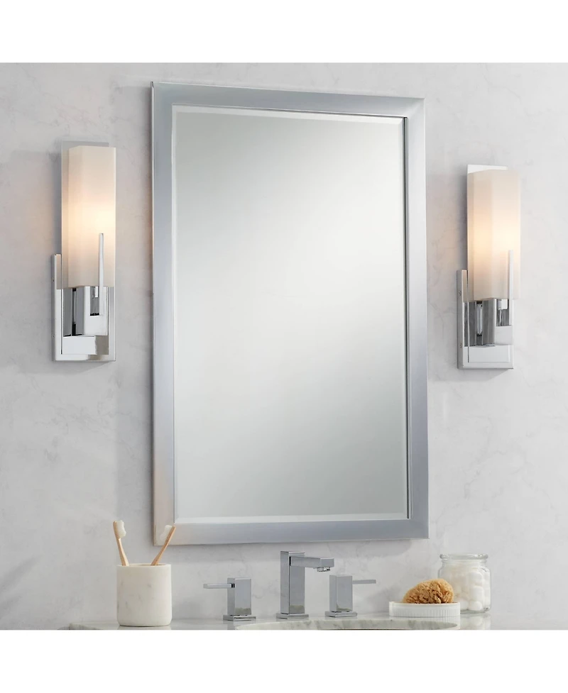 Possini Euro Design Midtown Modern Wall Light Sconces Set of 2 Chrome Hardwire 4 1/2" Fixture White Glass for Bedroom Bathroom Vanity Reading House