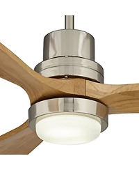 Casa Vieja 52" Delta-Wing Dc Modern 3 Blade Indoor Ceiling Fan with Led Light Remote Control Brushed Nickel Natural Solid Wood for Living Room Kitchen