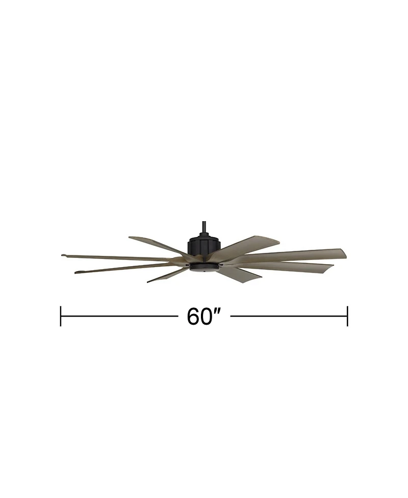 Possini Euro Design 60" Defender Industrial Rustic Indoor Outdoor Ceiling Fan Remote Matte Black Weathered Oak Damp Rated Patio