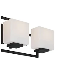 Possini Euro Design Modern Wall Light Black Hardwire 29" 4-Light Fixture White Rectangular Glass Shade for Bathroom Vanity Home
