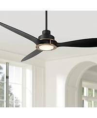 Casa Vieja 56" Veyron Modern Indoor Outdoor Ceiling Fan 3 Blade Led Light Remote Control Matte Black Finish Bedroom Damp Rated