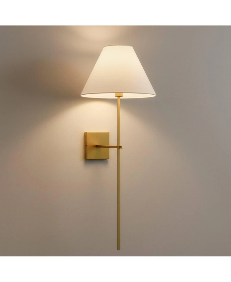 Possini Euro Design Possini Euro Ayla 32" High Brass and White Linen Wall Sconce