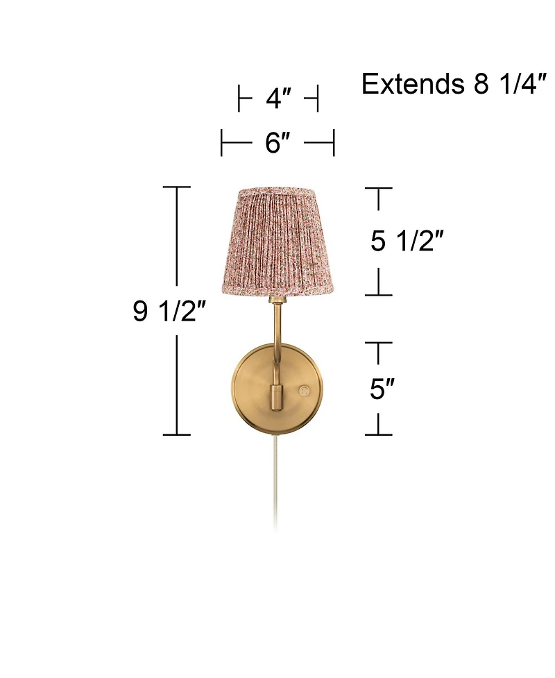 Possini Euro Design Ophelia 9 1/2"H Warm Brass Plug-In Wall Sconce Pink Floral Shade