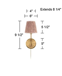 Possini Euro Design Ophelia 9 1/2"H Warm Brass Plug-In Wall Sconce Pink Floral Shade