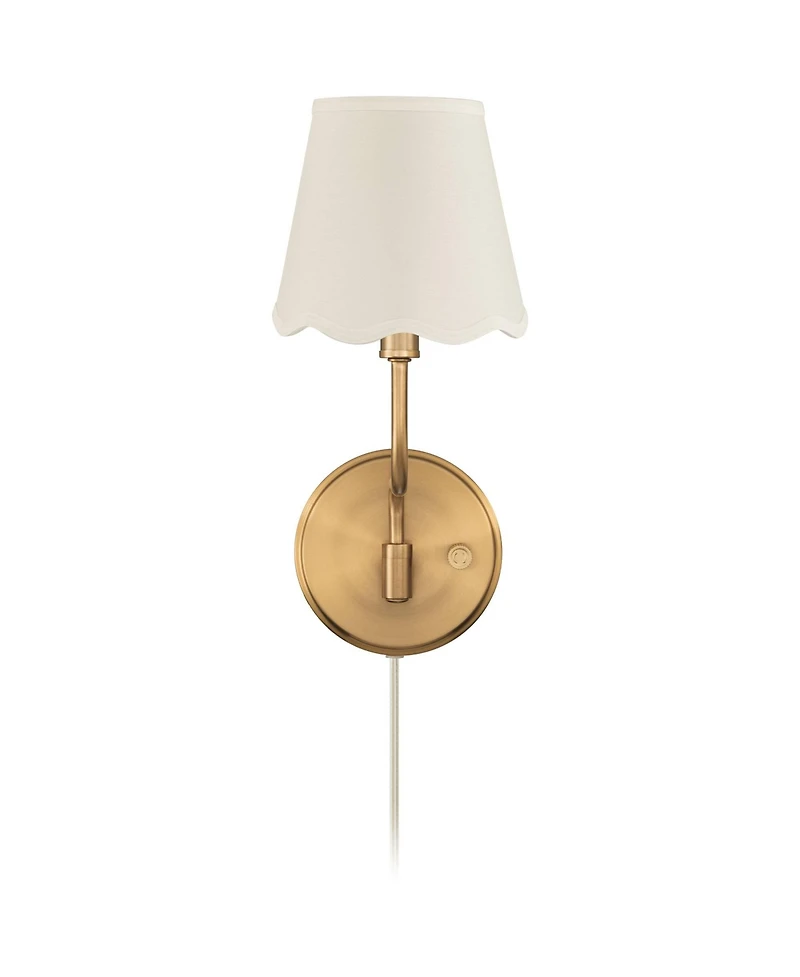 Possini Euro Design Ophelia 9 1/2"H Warm Brass Plug-In Wall Sconce Scallop Shade