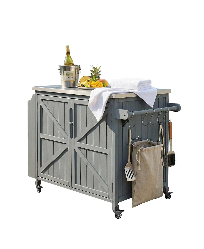 Streamdale Furniture Outdoor Kitchen Island Side Shelf, Storage, Ss Top, Wheels
