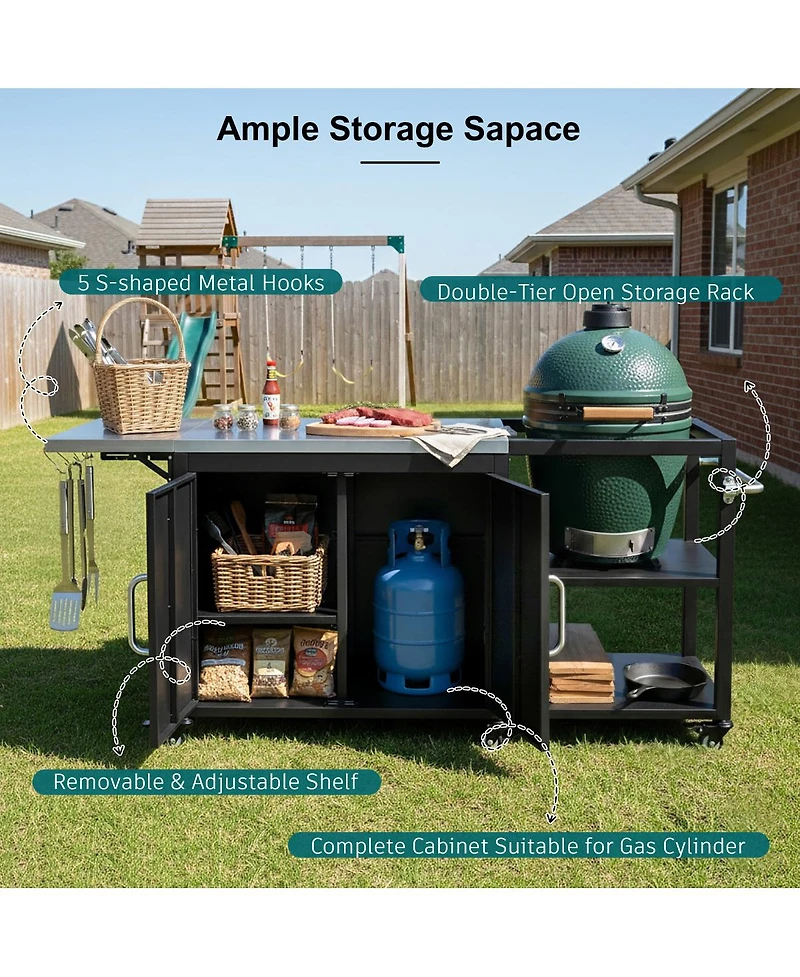 Streamdale Furniture Outdoor Grill Cart with Storage and Drop Leaf for Big Green Egg