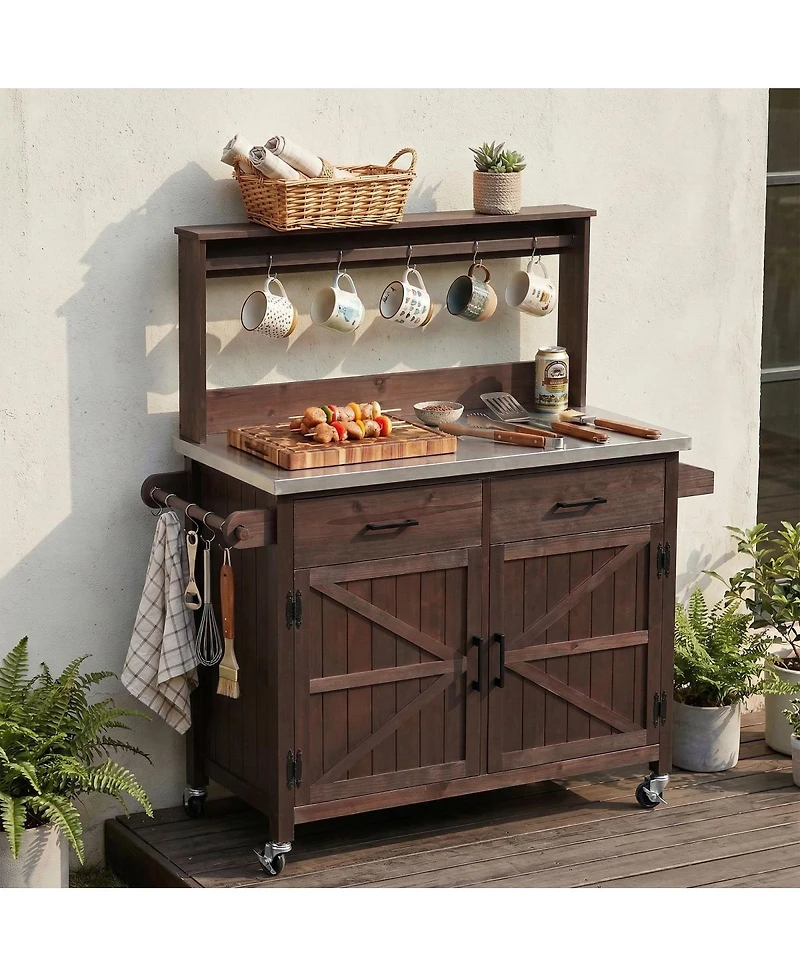 Streamdale Furniture Outdoor Kitchen Island with Stainless Steel Top and Storage