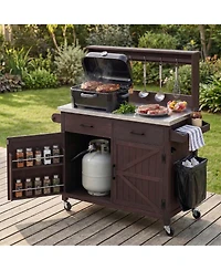 Streamdale Furniture Outdoor Kitchen Island with Stainless Steel Top and Storage