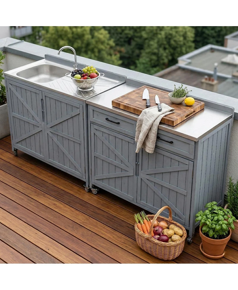 Streamdale Furniture Outdoor Kitchen Island Stainless Top, Storage, Drawer, Wheels