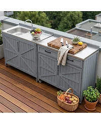 Streamdale Furniture Outdoor Kitchen Island Stainless Top, Storage, Drawer, Wheels