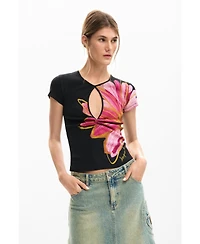 Desigual Women's T-Shirt Opening Flower