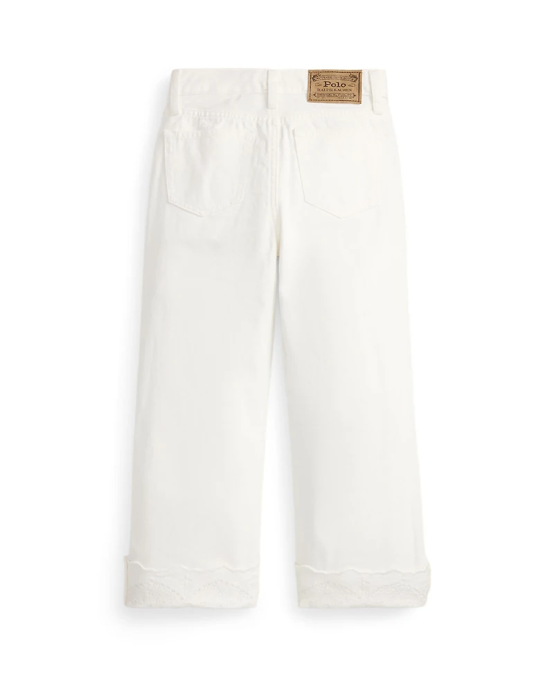 Polo Ralph Lauren Girls' 7-16 Eyelet-Cuff Cotton Denim Wide-Leg Jean