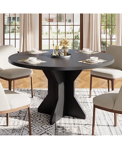 Homfan Space-Saving Modern Round Dining Table for 4-6, Sturdy Pedestal Base, Contemporary Furniture Apartment, Living Room, Kitchen
